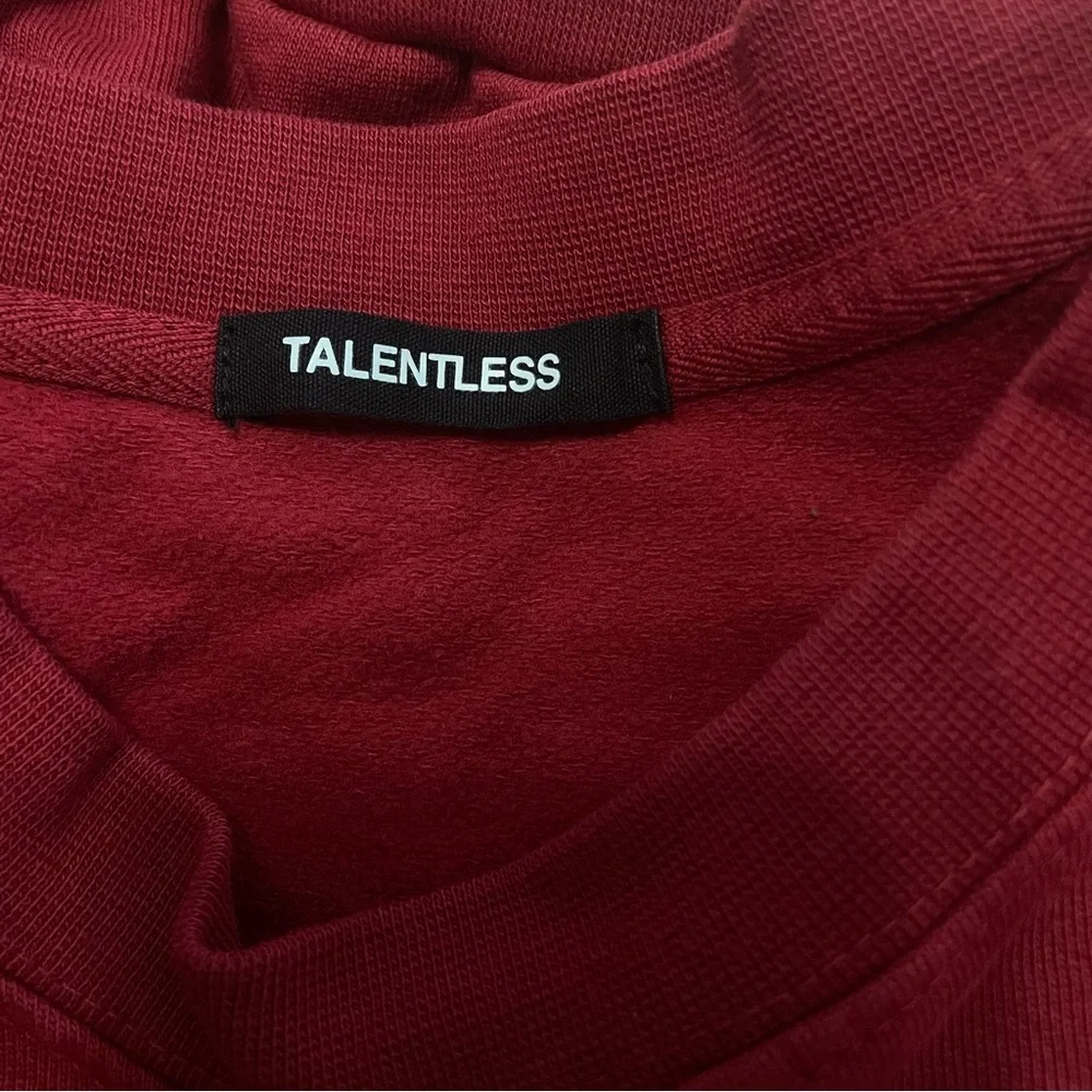 Talentless Dolman Crop Crewneck Sweatshirt Maroon Red Fleece Size Medium NEW - Picture 5 of 8